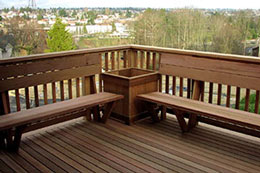 built-in cedar benches and planter on new deck